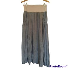 Garnet Hill Black and Beige Striped Maxi Skirt with Pockets